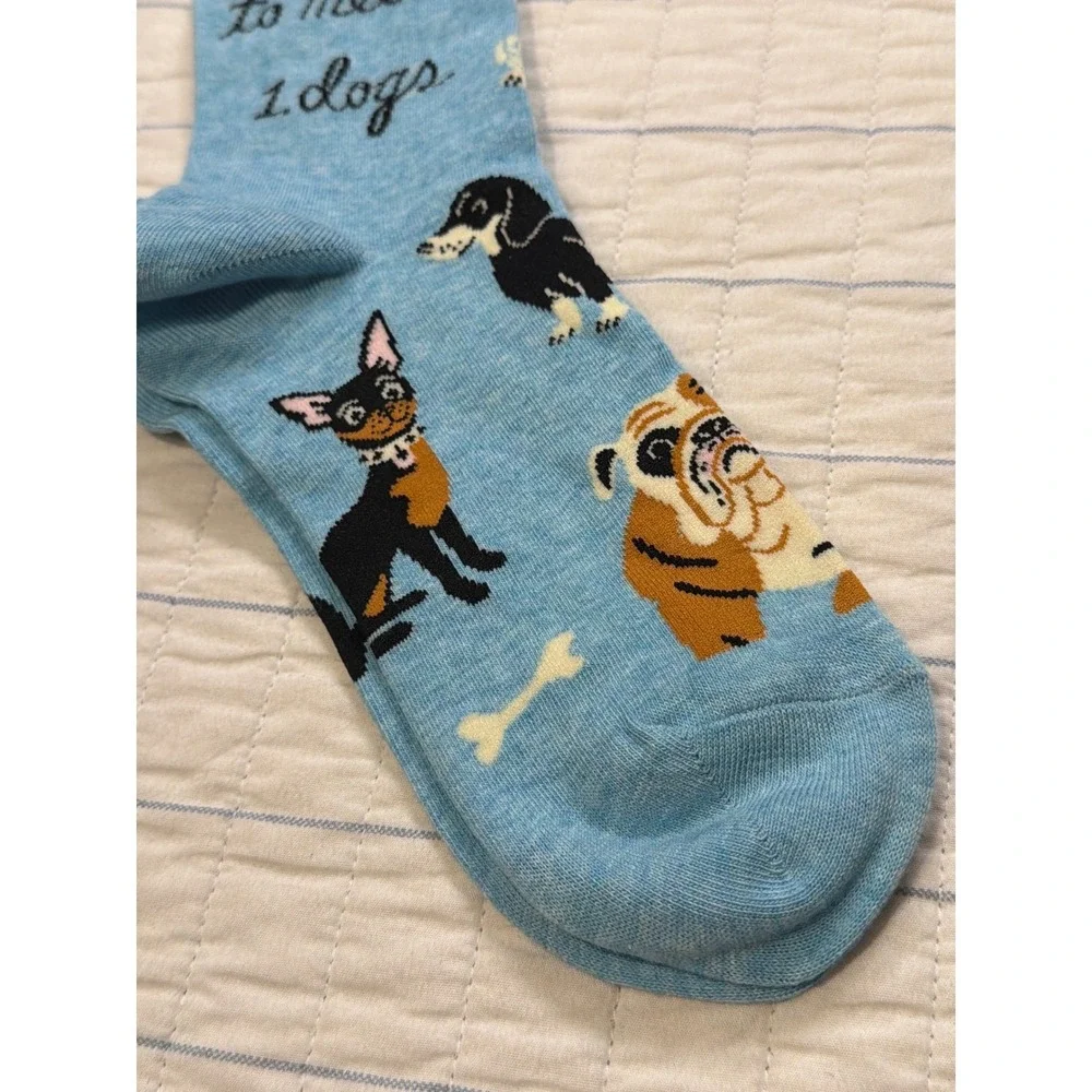 Blue Q People I Want to‎ Meet Dogs Crew Socks Blue Women's Shoe Size 5-10 NEW